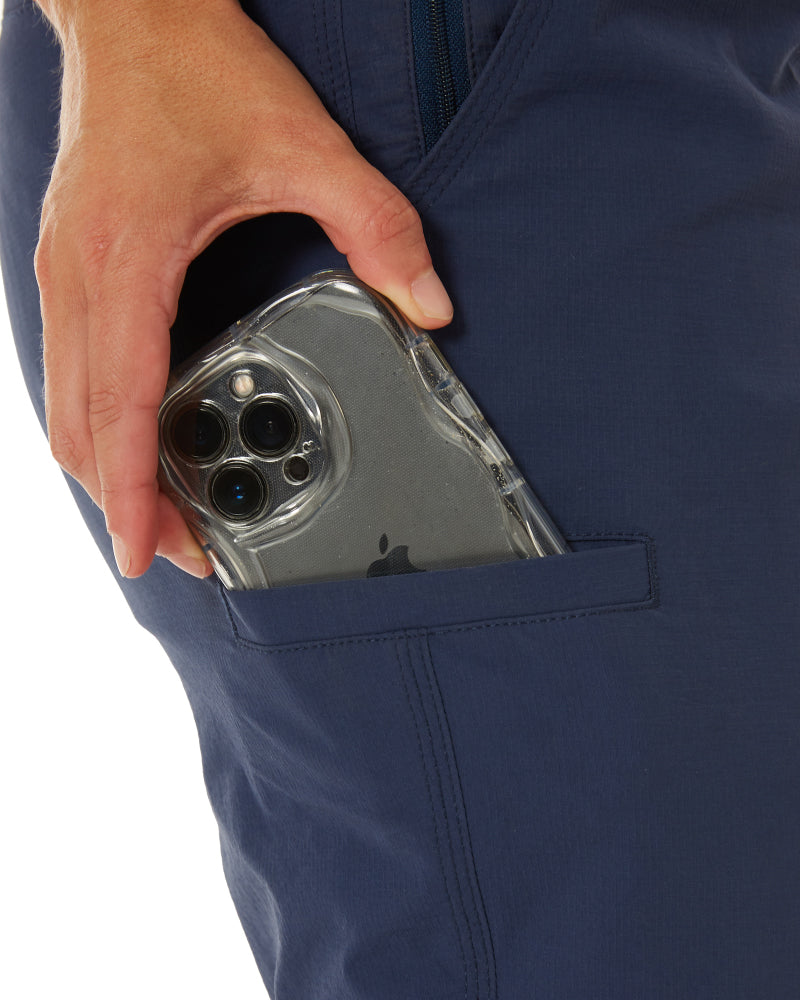 Back view of Zadie Workwear's women's work pants, showcasing rear pocket placement and waistband.