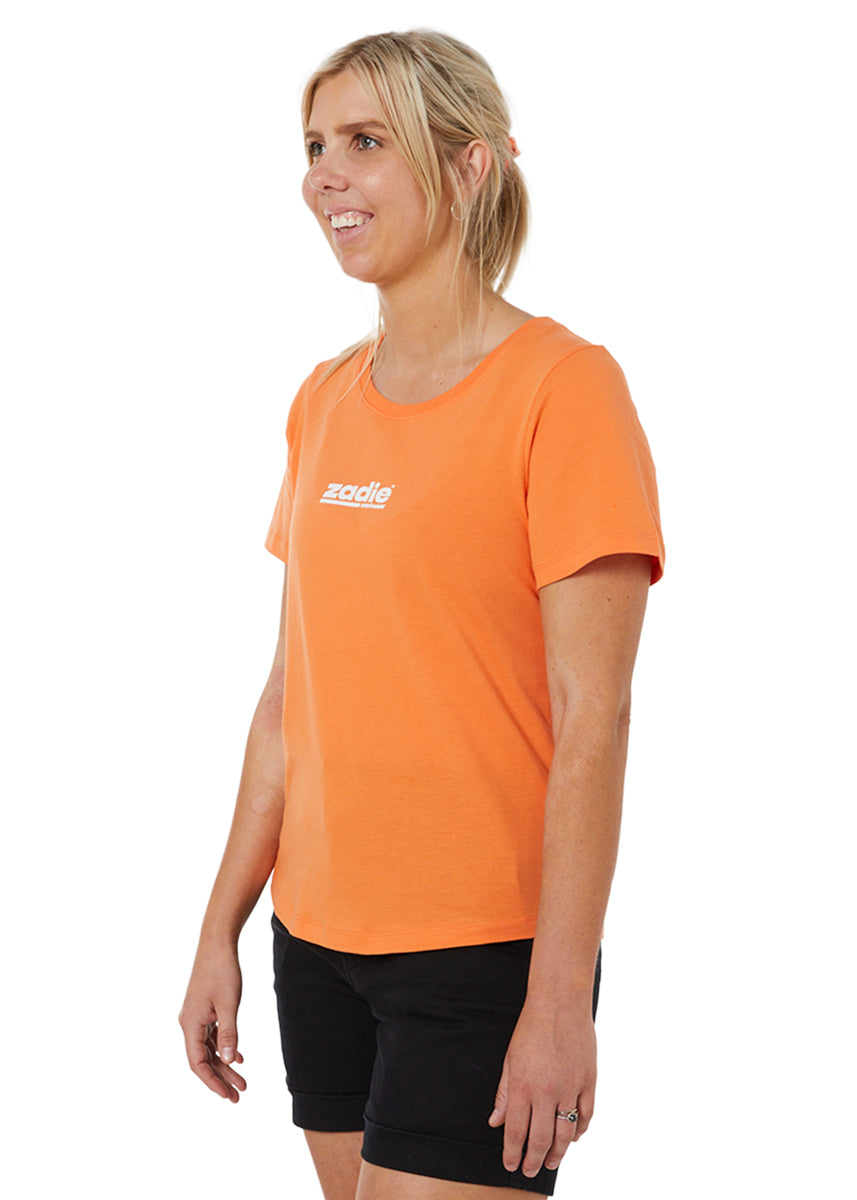 Front view of an orange workwear tee, highlighting its casual yet professional look.
