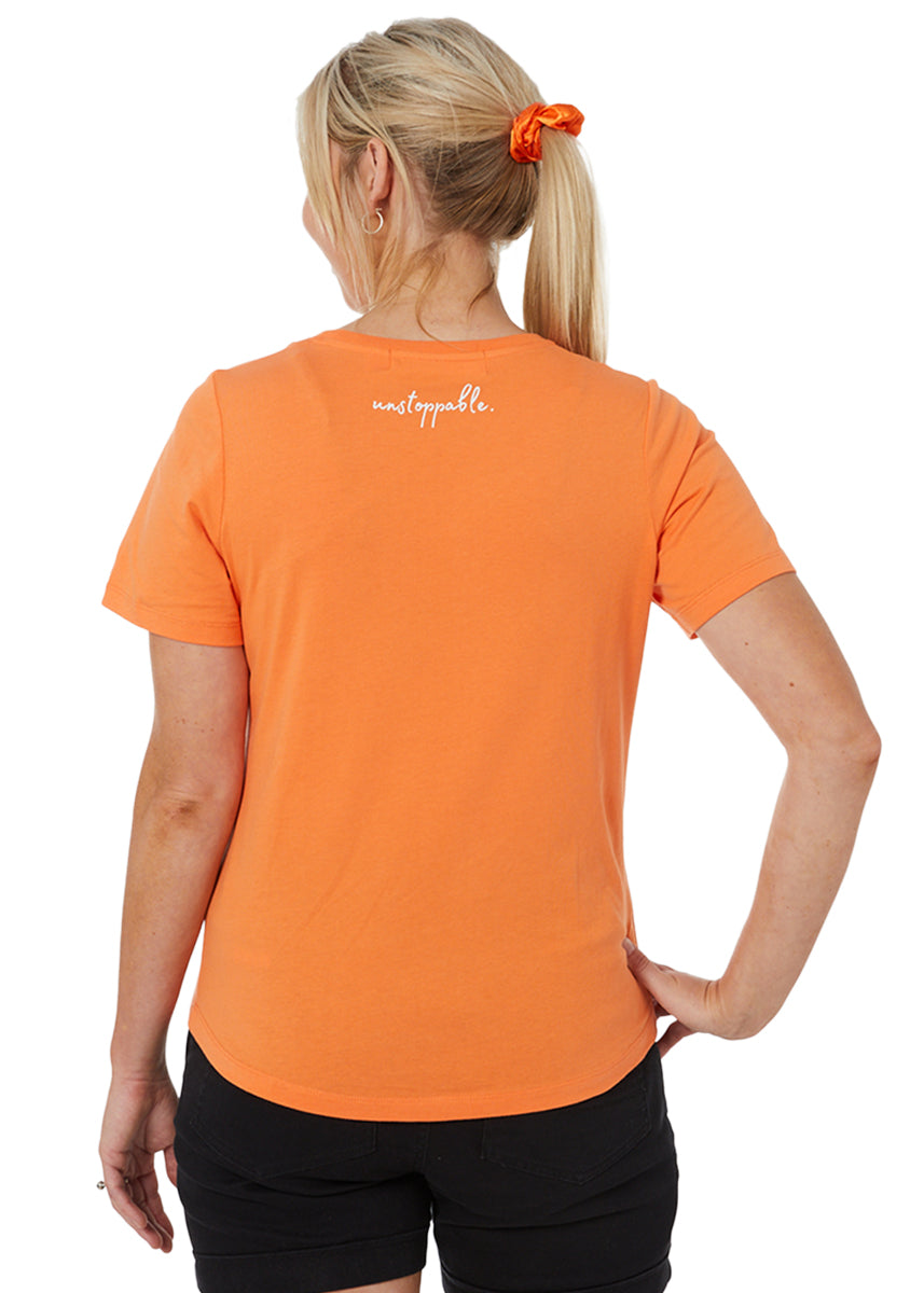Unstoppable Tee in Orange - Front view of a workwear t-shirt
